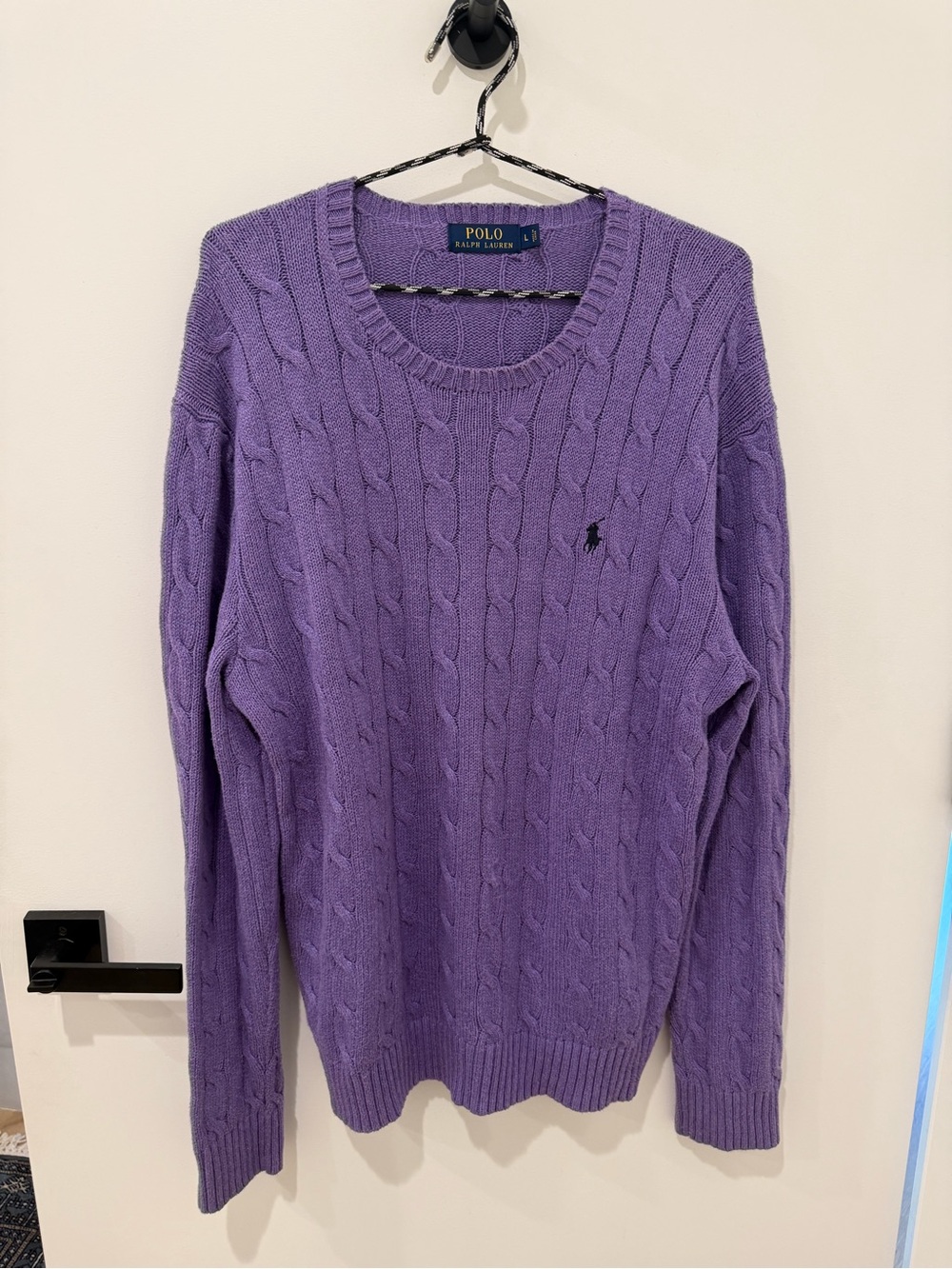 Polo by Ralph Lauren Lavender Oversized Cable-Knit Crewneck Sweater